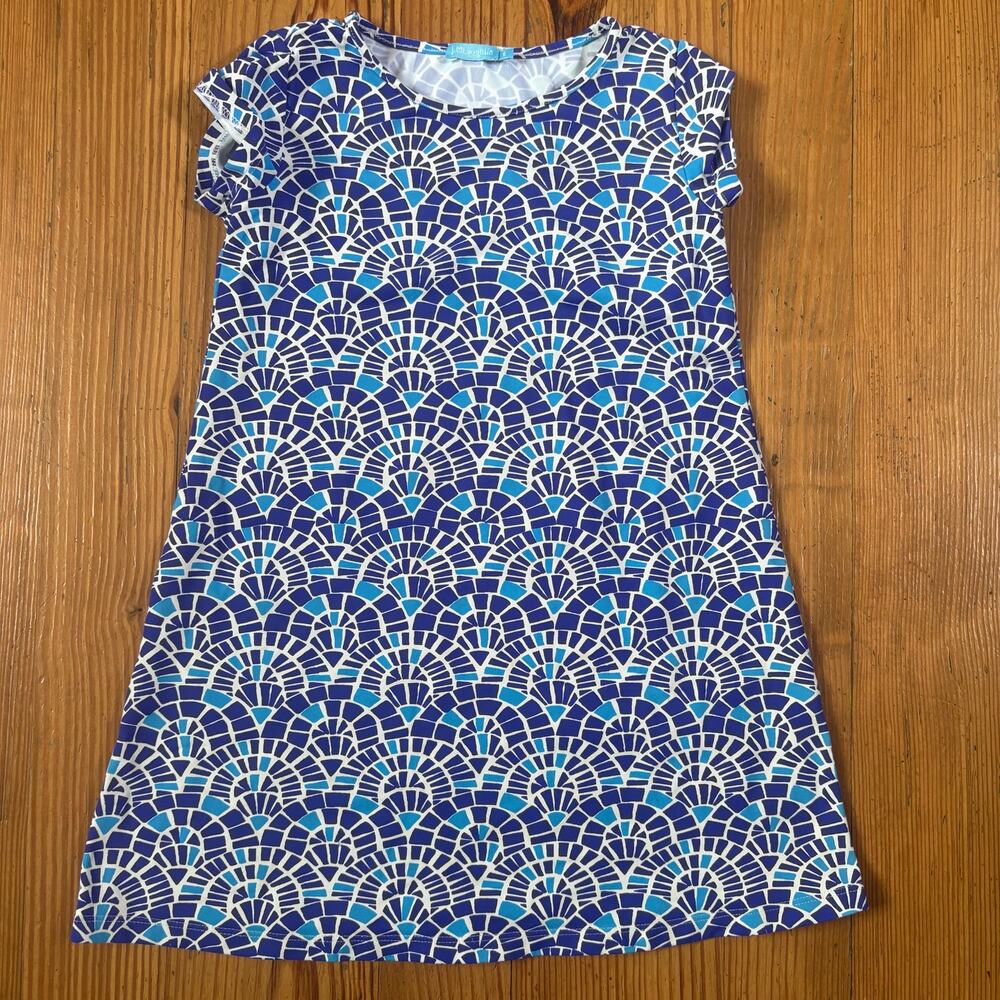 J. McLaughlin blue white performance fabric girls‎ short sleeve dress SIZE 5